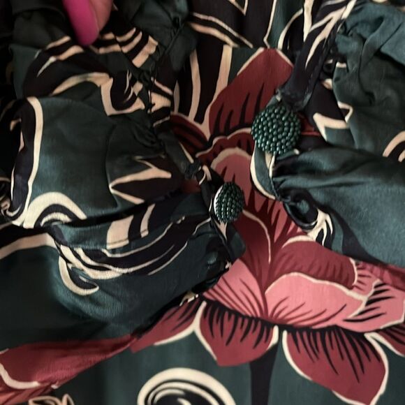 Farm Rio Arabesque Long-Sleeve Wrap Mini Dress Size M Green Floral - Picture 16 of 16